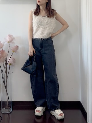 「tiptop（ティップトップ）のラメフェザー2wayベスト（ベスト）」を使った、紗衣さん（レディース・158cm）の夏コーディネート