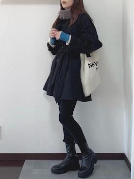 「アイテム（トレンチコート）」を使った、紗衣さん（レディース・158cm）の冬コーディネート