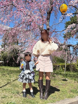 「AS as know as（エーエス アズノウアズ）のアイテム（スカート、ピンク系）」を使った、そっちゃんさん（キッズ・70cm）の春コーディネート