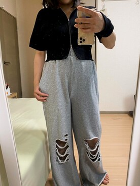 「GRL」｜「アイテム（スウェットパンツ）」を使った、みおのうちさん（レディース・153cm）の春コーディネート