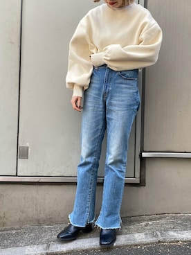 「短丈トップス」｜「アイテム（スウェット）」を使った、manamiさん（レディース・156cm）の秋コーディネート