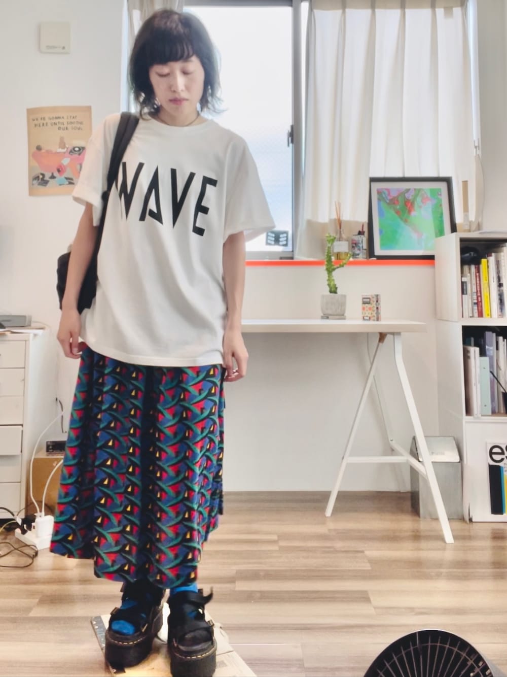 「waveのアイテム（Tシャツ/カットソー、ホワイト系）」を使った、.^.さん（レディース・155cm）の夏コーディネートの1枚目の写真