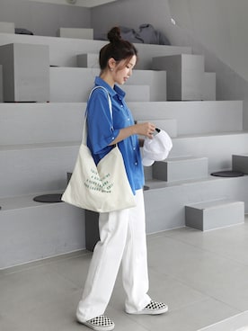 「青×白」｜66ガールズさん（レディース・162cm）の夏コーディネート