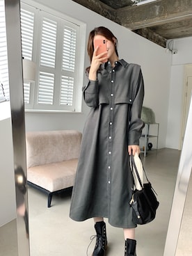 「アイテム（シャツワンピース）」を使った、66ガールズさん（レディース・168cm）の秋コーディネート