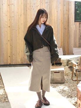 「アイテム（ミリタリージャケット）」を使った、66ガールズさん（レディース・168cm）の秋コーディネート