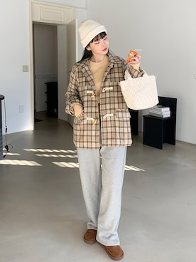 「バッグ」｜「アイテム（ダッフルコート）」を使った、66ガールズさん（レディース・162cm）の冬コーディネート