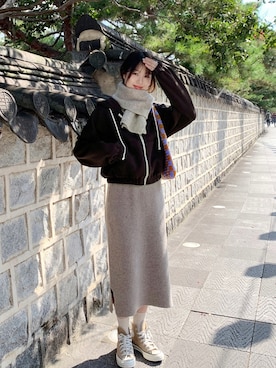 「ブラウンコーデ」｜「アイテム（マウンテンパーカー）」を使った、66ガールズさん（レディース・168cm）の秋コーディネート