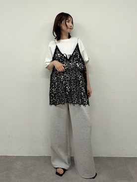 「Omekashi（オメカシ）のレースオーバーキャミソール（キャミソール、ブラック系）」を使った、AYAKAさん（レディース・159cm）の春コーディネート