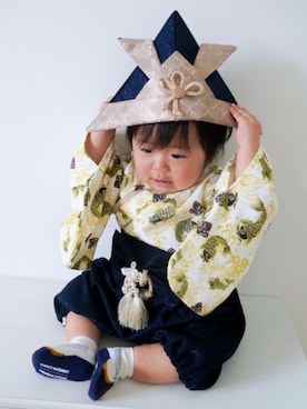 「SweetMommy（スウィートマミー）の端午の節句に！ かぶれるオリジナル ベビー兜  [こどもの日 端午の節句 初節句]（和装小物、ブルー系）」を使った、sweet mommyさん（レディース・159cm）の春コーディネート