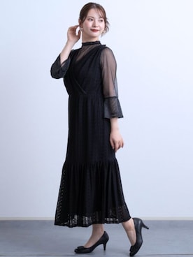 「SweetMommy（スウィートマミー）の重ね着風 ストレッチレースワンピース　[産前産後]（マタニティウェア/グッズ、ブラック系）」を使った、sweet mommyさん（レディース・159cm）の冬コーディネート