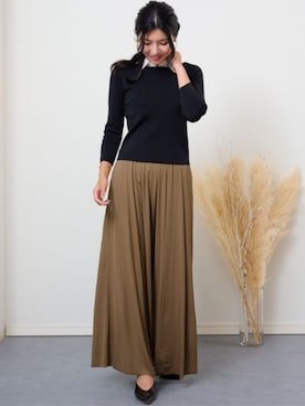 「ETERNITY SELECT（エタニティ セレクト）の【ETERNITY SELECT】プレーンニット長袖トップス（ニット/セーター、ブラック系）」を使った、sweet mommyさん（レディース・159cm）の春コーディネート