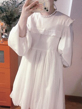 「SUPER Rのアイテム（ワンピース/ドレス、ホワイト系）」を使った、bananananaxxxさん（レディース・158cm）の春コーディネート