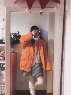 「don't bite eyesのアイテム（ジャケット/アウター、オレンジ系）」を使った、bananananaxxxさん（レディース・158cm）の冬コーディネート