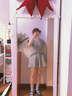 「ovins yangのアイテム（スカート、グレー系）」を使った、bananananaxxxさん（レディース・158cm）の夏コーディネート