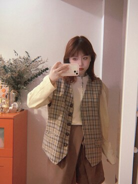 「ovins yangのアイテム（トップス、イエロー系）」を使った、bananananaxxxさん（レディース・158cm）の春コーディネート