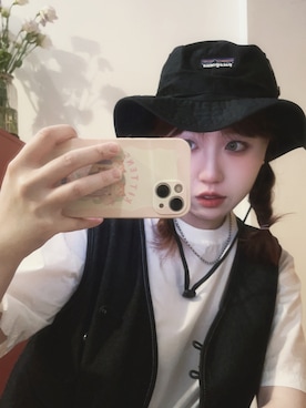 「patagonia（パタゴニア）のアイテム（帽子、ブラック系）」を使った、bananananaxxxさん（レディース・158cm）の夏コーディネート