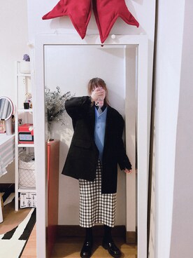 「ovins yangのアイテム（トップス、ブルー系）」を使った、bananananaxxxさん（レディース・158cm）の冬コーディネート