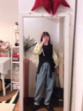 「ovins yangのアイテム（トップス、ブラック系）」を使った、bananananaxxxさん（レディース・158cm）の冬コーディネート