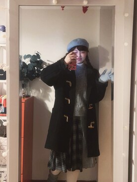 「古着のアイテム（ピーコート、ブラック系）」を使った、bananananaxxxさん（レディース・158cm）の冬コーディネート