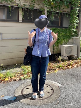 「アイテム（帽子、パープル系）」を使った、Saikiさん（レディース・156cm）の夏コーディネート