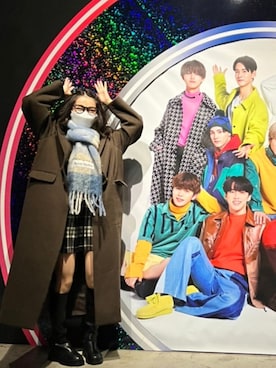 「GRL（グレイル）のタンクソールロングブーツ（ブーツ、ブラック系）」を使った、Riho さん（レディース・160cm）の冬コーディネート