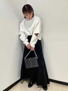 「PAGEBOY（ページボーイ）のチェーンスタッズショルダー（ショルダーバッグ）」を使った、RINAさん（レディース・152cm）の秋コーディネート