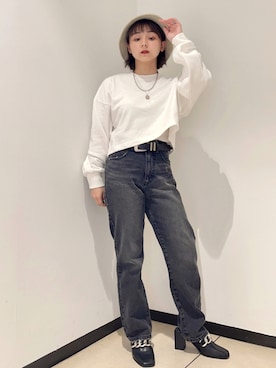 「PBLIM（ページボーイリム）のPAGEBOYLIM/ロゴ刺繍バケットハット2（ハット）」を使った、RINAさん（レディース・152cm）の秋コーディネート