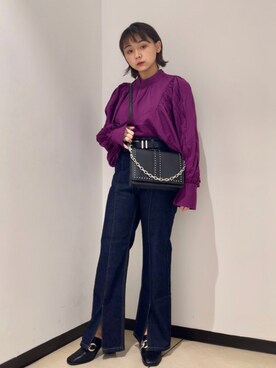 「PAGEBOY（ページボーイ）のチェーンスタッズショルダー（ショルダーバッグ）」を使った、RINAさん（レディース・152cm）の秋コーディネート