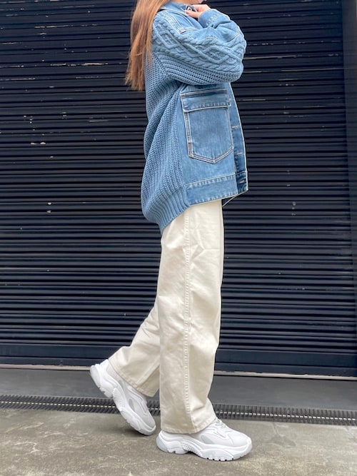 Ameri（アメリ）の「KNIT DOCKING DENIM JACKET（ブルゾン