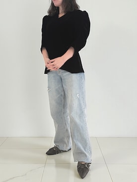 「AZUL by moussy（アズールバイマウジー）のアイテム（デニムパンツ）」を使った、ashognさん（レディース・157cm）の秋コーディネート