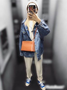 「ゆるニット」｜「アイテム（デニムジャケット）」を使った、MM.Øさん（レディース・166cm）の冬コーディネート