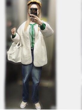 「リメイクデニム」｜「アイテム（ブルゾン）」を使った、MM.Øさん（レディース・166cm）の冬コーディネート