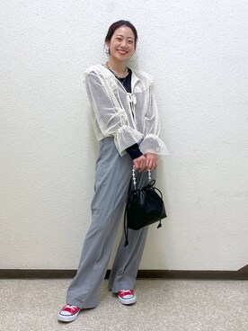 「LOWRYS FARM（ローリーズファーム）のチェーンネックレス　976398（ネックレス）」を使った、さとめぐさん（レディース・159cm）の春コーディネート