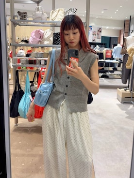 「LOWRYS FARM（ローリーズファーム）のメランジポロフレンチスリーブ　1045953（ベスト、グレー系）」を使った、さとめぐさん（レディース・159cm）の夏コーディネート