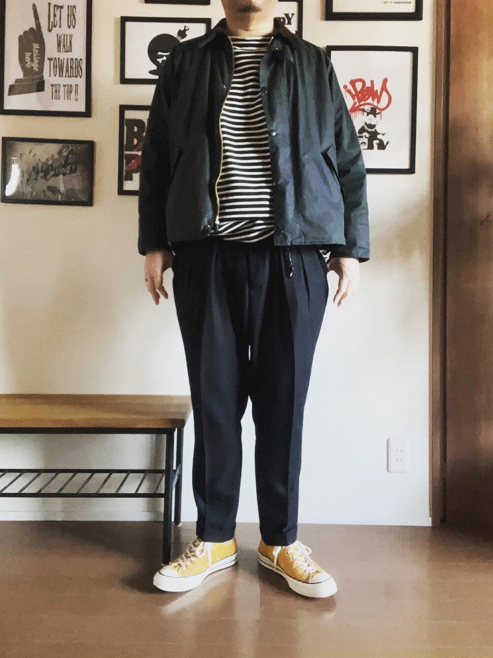 「カジュアルコーデ、大人コーデ、プチプラコーデ、バブアー、barbour、BARBOUR STYLE、barbourtransport」｜「Barbourの＜Barbour(バブアー)＞ TRANSPORT JKT/アウター（その他アウター、グリーン系）」を使った、hs_ngy17さん（メンズ・185cm）の春コーディネートの1枚目の写真