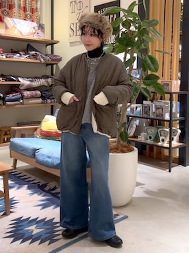 「アイテム（デニムパンツ）」を使った、hiroeさん（レディース・160cm・40代）の冬コーディネート