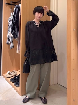 「BAYFLOW（ベイフロー）のアイテム（パンツ）」を使った、hiroeさん（レディース・160cm）の春コーディネート