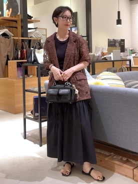 「アイテム（その他アウター、ブラウン系）」を使った、hiroeさん（レディース・158cm）の夏コーディネート