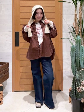 「アイテム（帽子、ホワイト系）」を使った、hiroeさん（レディース・160cm）の秋コーディネート
