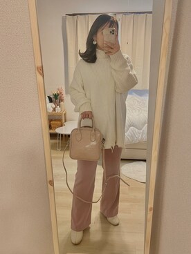 「LOWRYS FARM（ローリーズファーム）のセンタープレスカラーフレアパンツ　870189（その他パンツ）」を使った、saya♡さん（レディース・153cm）の冬コーディネート