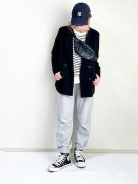 「reca（レカ）のサイドスリットボーダートップス（Tシャツ/カットソー）」を使った、erina さん（レディース・165cm）の冬コーディネート
