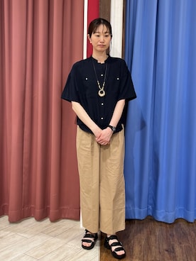 「SHOO・LA・RUE（シューラルー）の【洗濯機可/S-LL】大人の抜け感 ゆるっと5分袖シャツ（シャツ/ブラウス、ブルー系）」を使った、ちゃーさん（レディース）の春コーディネート
