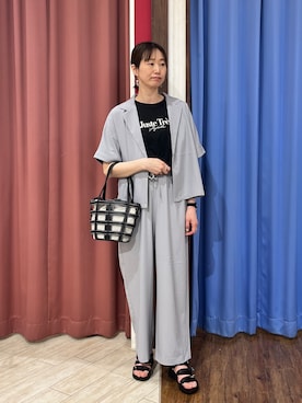 「SHOO・LA・RUE（シューラルー）の【セットアップ可/洗濯後しわになりにくい/S-LL】半袖とろみテーラードジャケット（テーラードジャケット、グレー系）」を使った、ちゃーさん（レディース）の春コーディネート