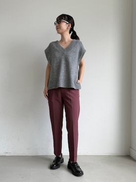 「アイテム（スラックス、レッド系）」を使った、cocaさん（レディース・162cm）の夏コーディネート