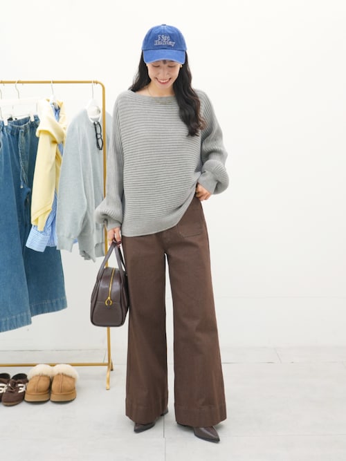 太リブボートネックドルマンニット