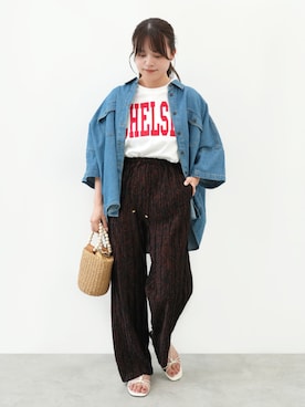 「coca（coca）（コカ）の【田中里奈様着用】＼26ss新色追加／ スリムウェーブパンツ（その他パンツ、その他）」を使った、cocaさん（レディース・160cm）の夏コーディネート