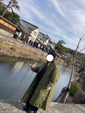 「ユニクロ」｜「アイテム（ノーカラーコート）」を使った、nonn.さん（レディース・156cm）の冬コーディネート