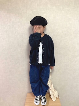 「巾着バッグ」｜「アイテム（オールインワン・サロペット）」を使った、koharu☺︎さん（キッズ・120cm）の秋コーディネート