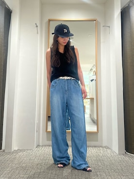 「CANAL JEAN（キャナルジーン）のEl mar　バックレースUPニットタンク（ニット/セーター、ブラック系）」を使った、hamaさん（レディース・164cm）の夏コーディネート