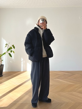 「CANAL JEAN（キャナルジーン）のアイテム（ピアス（両耳用））」を使った、hamaさん（レディース・163cm）の冬コーディネート